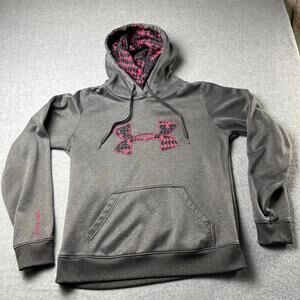 Under Armour Hoodie Women's Size Medium Gray Pink Logo Semi-Fitted Geometric